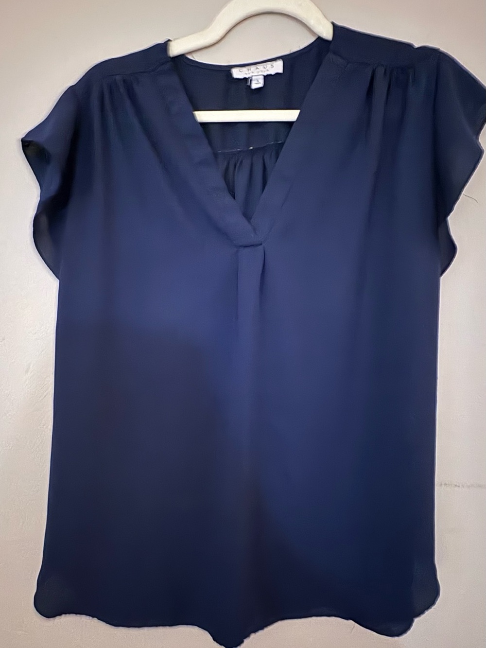 Chaus Navy V-Neck Cap Sleeve Blouse - Size Large